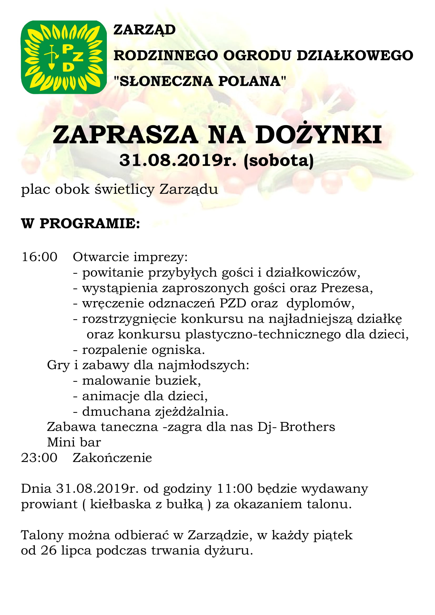 zaproszenie na doynki 2019