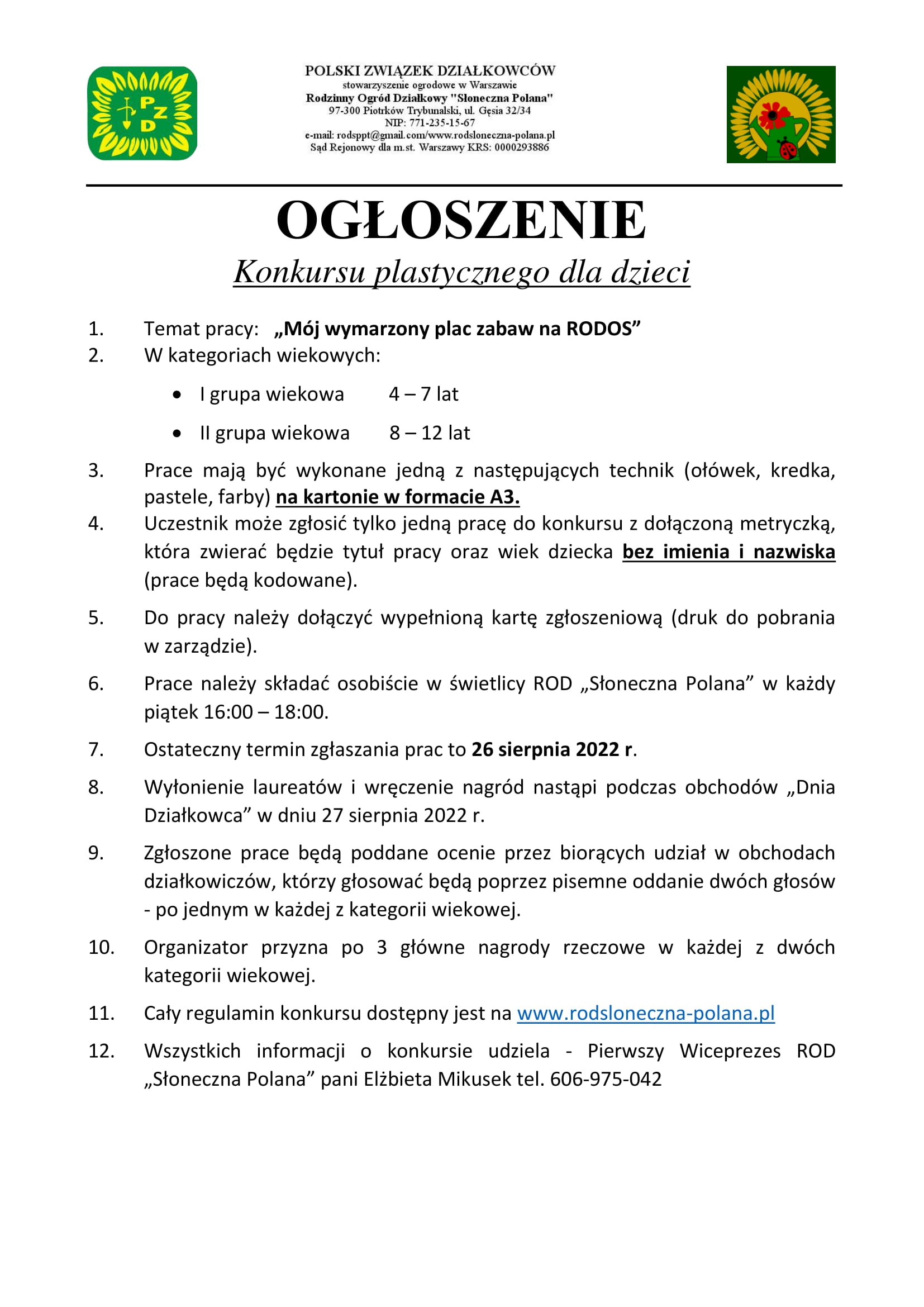 OGŁOSZENIE KONKURSU PLASTYCZNEGO 1 1
